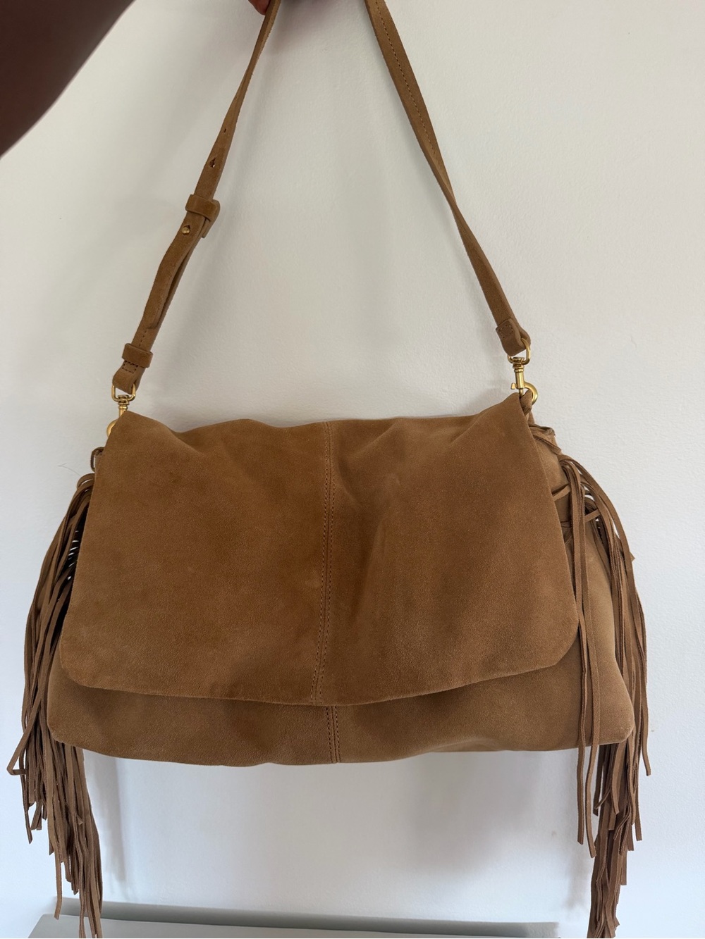 Zara Tan Suede Fringe Shoulder Bag